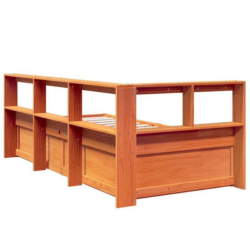 Casa si Gradina - Mobilier - Paturi si accesorii - Paturi - Pat cu biblioteca fara saltea, maro, 100x200 cm, lemn masiv pin - Infinity.ro