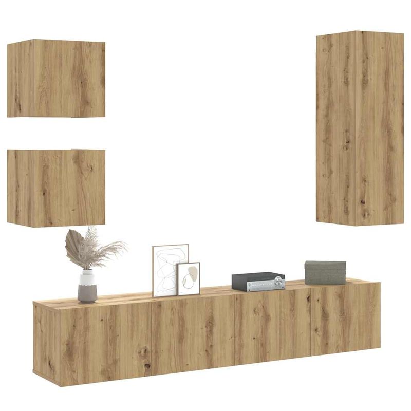 Casa si Gradina - Mobilier - Seturi de mobilier - Seturi living - Set dulap TV 5 piese montat pe perete Stejar artizanal - Infinity.ro