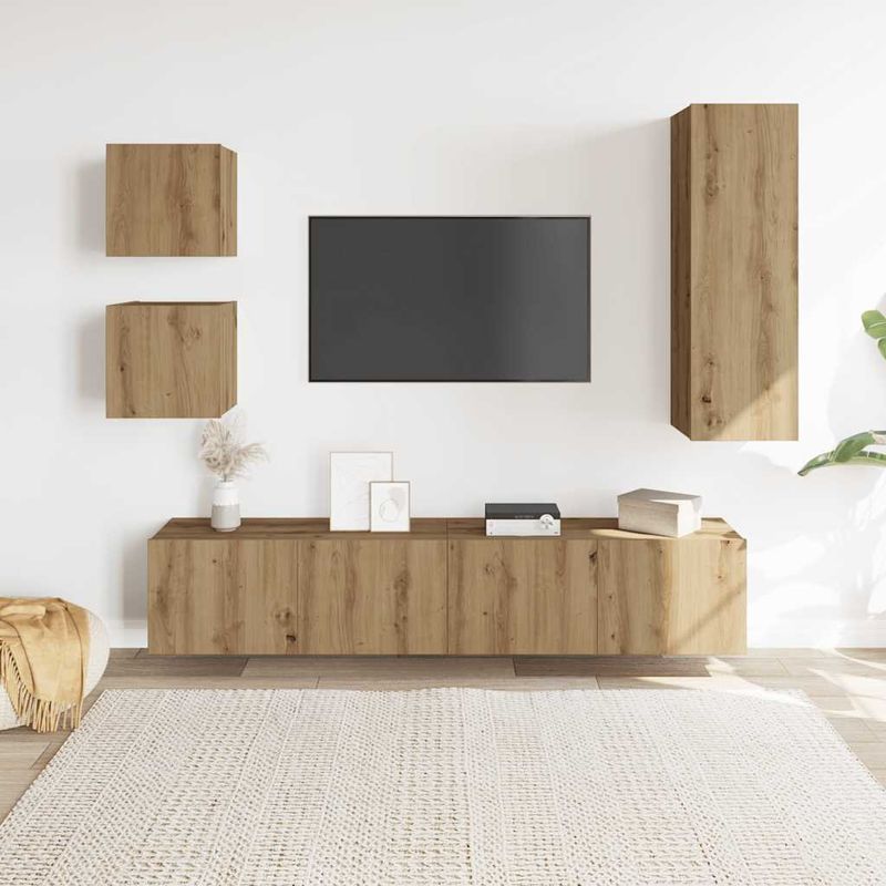 Casa si Gradina - Mobilier - Seturi de mobilier - Seturi living - Set dulap TV 5 piese montat pe perete Stejar artizanal - Infinity.ro