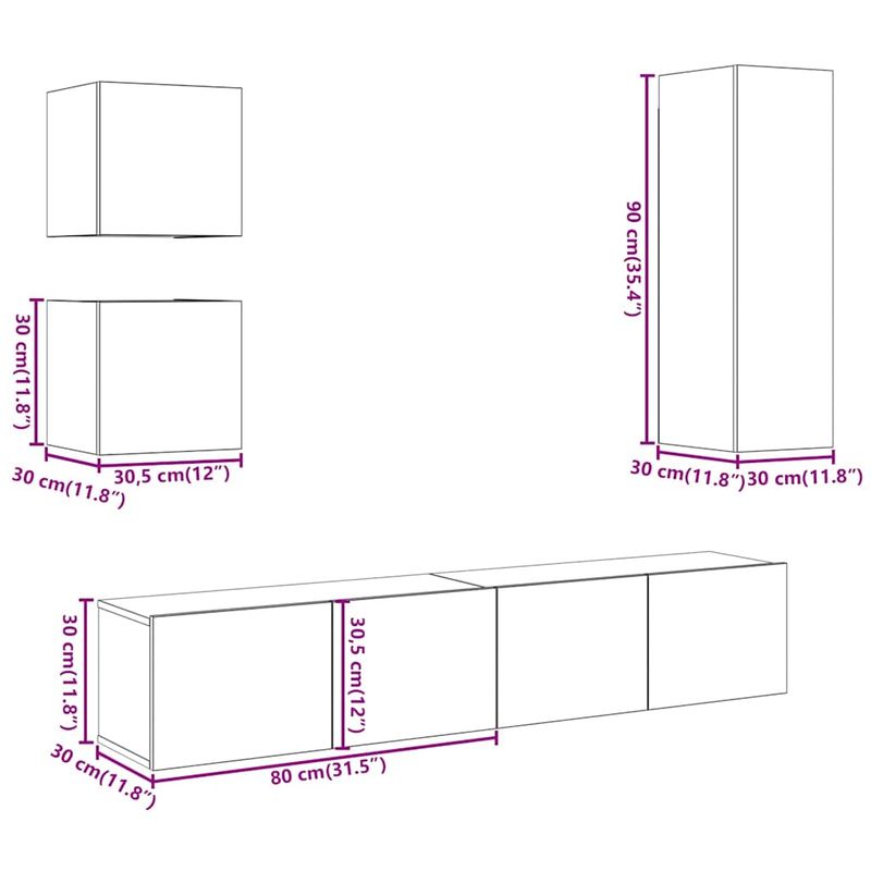Casa si Gradina - Mobilier - Seturi de mobilier - Seturi living - Set dulap TV 5 piese montat pe perete Stejar artizanal - Infinity.ro