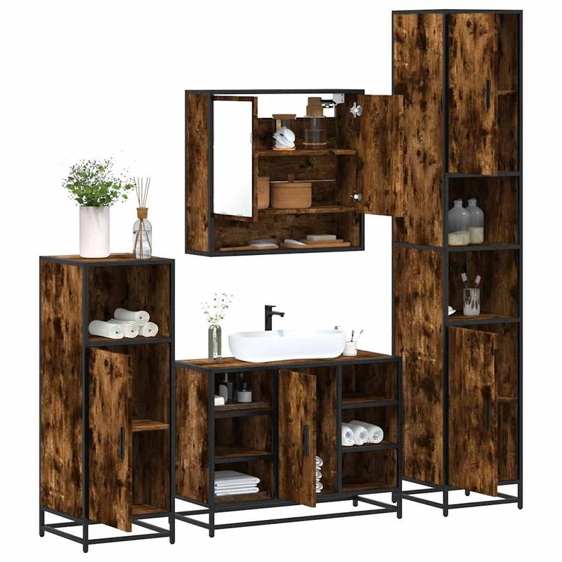 Casa si Gradina - Mobilier - Seturi de mobilier - Seturi baie - Set de mobilier de baie 4 piese Lemn prelucrat de stejar afumat - Infinity.ro