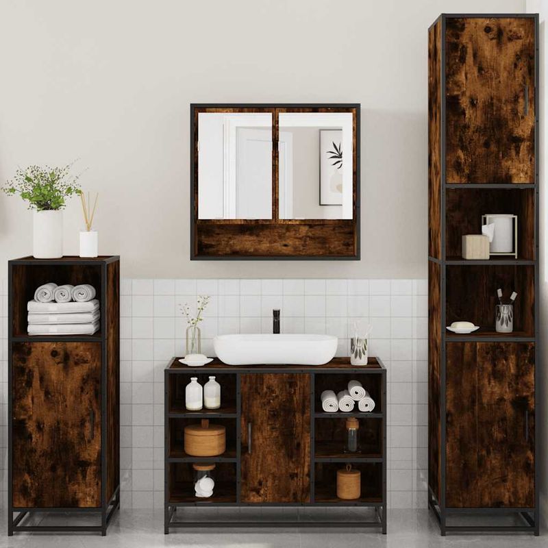Casa si Gradina - Mobilier - Seturi de mobilier - Seturi baie - Set de mobilier de baie 4 piese Lemn prelucrat de stejar afumat - Infinity.ro