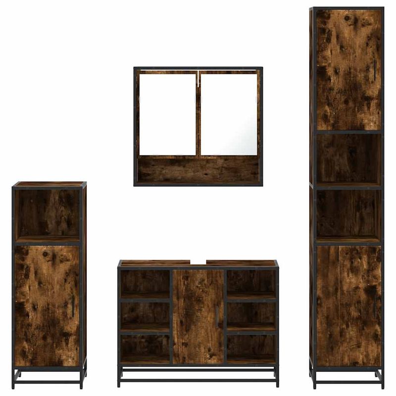 Casa si Gradina - Mobilier - Seturi de mobilier - Seturi baie - Set de mobilier de baie 4 piese Lemn prelucrat de stejar afumat - Infinity.ro