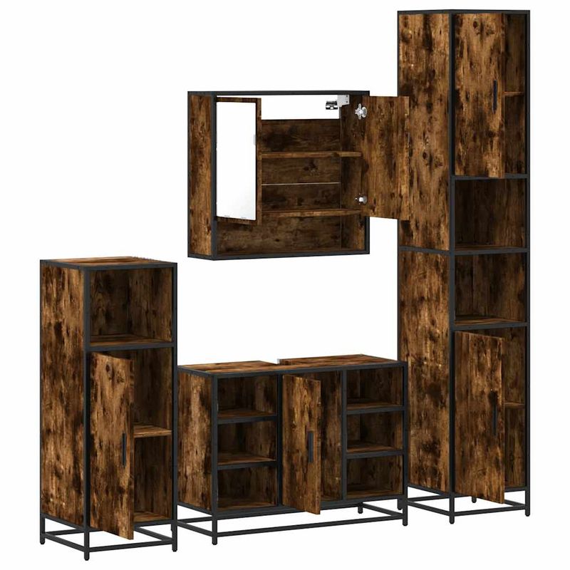Casa si Gradina - Mobilier - Seturi de mobilier - Seturi baie - Set de mobilier de baie 4 piese Lemn prelucrat de stejar afumat - Infinity.ro