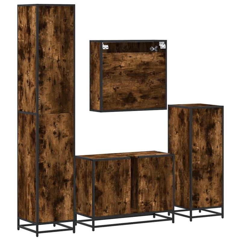 Casa si Gradina - Mobilier - Seturi de mobilier - Seturi baie - Set de mobilier de baie 4 piese Lemn prelucrat de stejar afumat - Infinity.ro