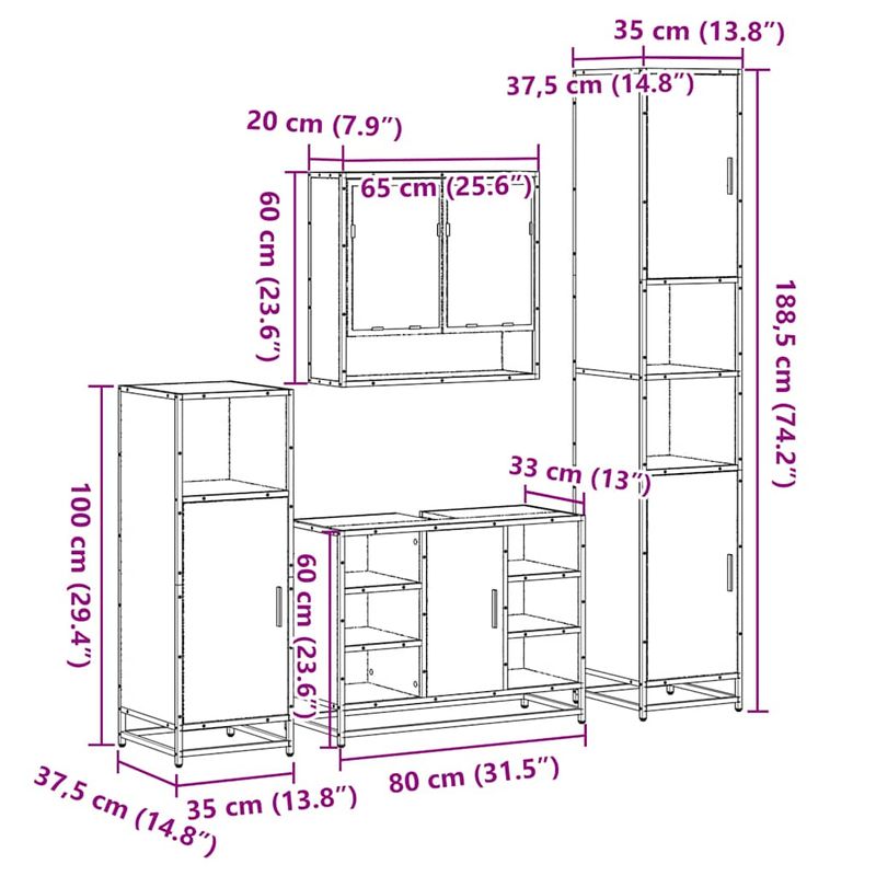Casa si Gradina - Mobilier - Seturi de mobilier - Seturi baie - Set de mobilier de baie 4 piese Lemn prelucrat de stejar afumat - Infinity.ro