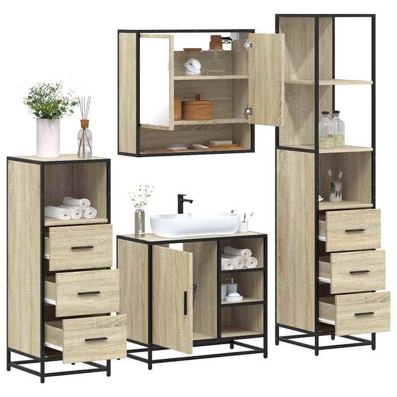 Casa si Gradina - Mobilier - Seturi de mobilier - Seturi baie - Set de mobilier de baie din 4 piese din lemn de stejar Sonoma - Infinity.ro