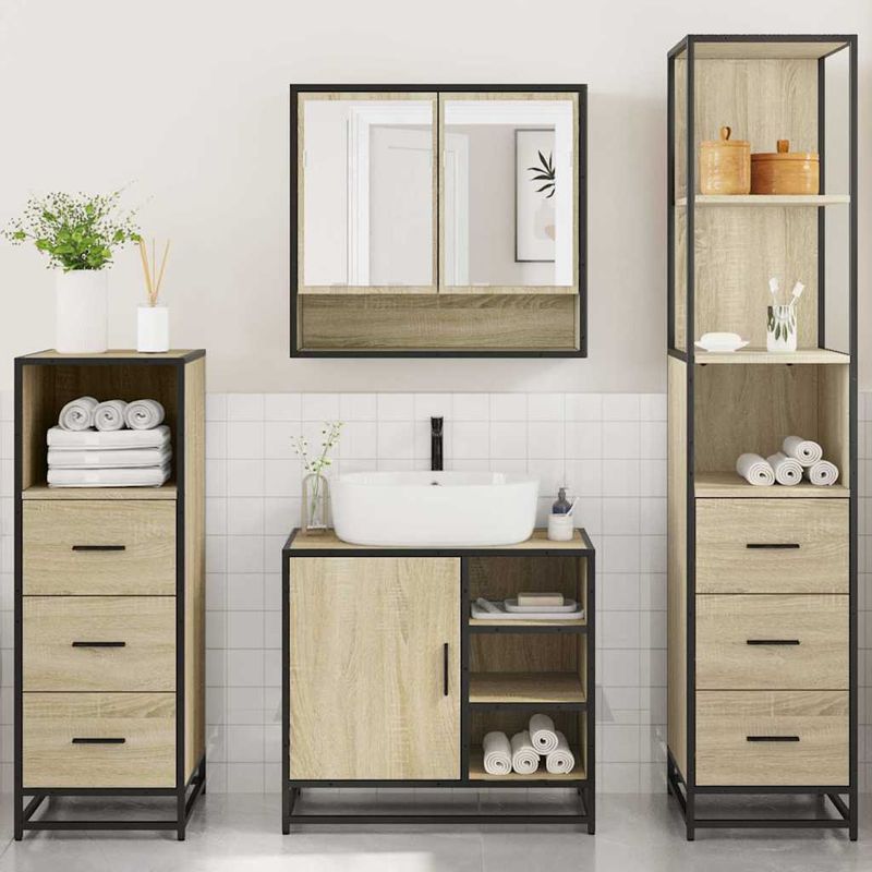 Casa si Gradina - Mobilier - Seturi de mobilier - Seturi baie - Set de mobilier de baie din 4 piese din lemn de stejar Sonoma - Infinity.ro