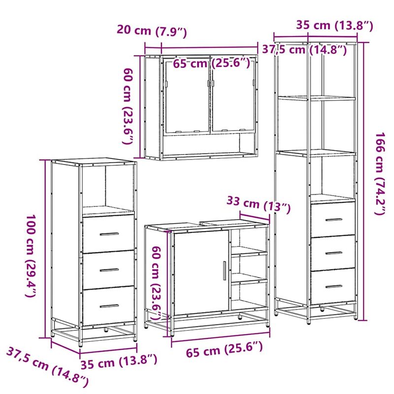 Casa si Gradina - Mobilier - Seturi de mobilier - Seturi baie - Set de mobilier de baie din 4 piese din lemn de stejar Sonoma - Infinity.ro