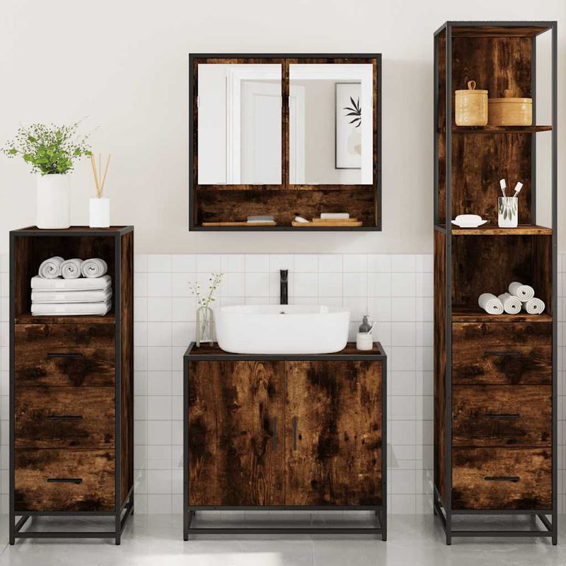 Casa si Gradina - Mobilier - Seturi de mobilier - Seturi baie - Set de mobilier de baie 4 piese Lemn prelucrat de stejar afumat - Infinity.ro