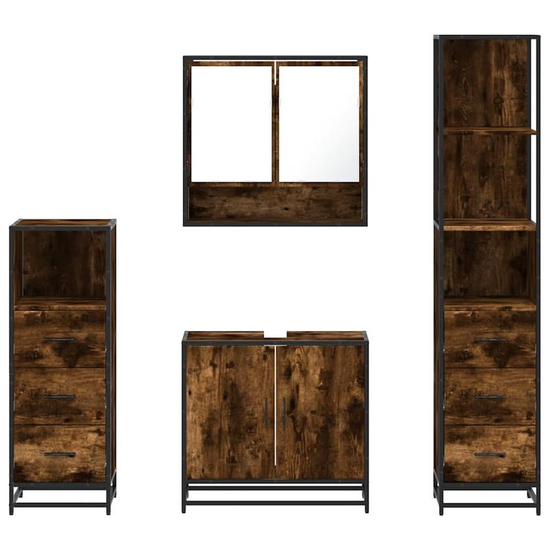 Casa si Gradina - Mobilier - Seturi de mobilier - Seturi baie - Set de mobilier de baie 4 piese Lemn prelucrat de stejar afumat - Infinity.ro