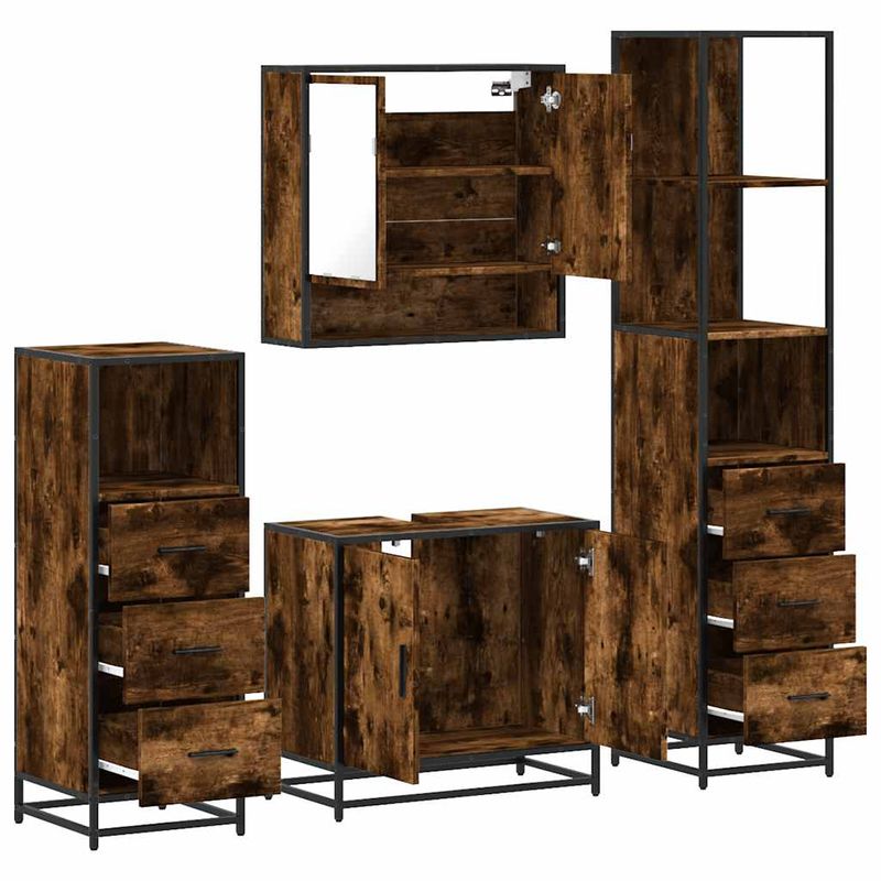 Casa si Gradina - Mobilier - Seturi de mobilier - Seturi baie - Set de mobilier de baie 4 piese Lemn prelucrat de stejar afumat - Infinity.ro