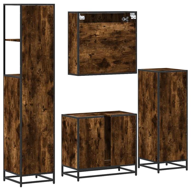 Casa si Gradina - Mobilier - Seturi de mobilier - Seturi baie - Set de mobilier de baie 4 piese Lemn prelucrat de stejar afumat - Infinity.ro