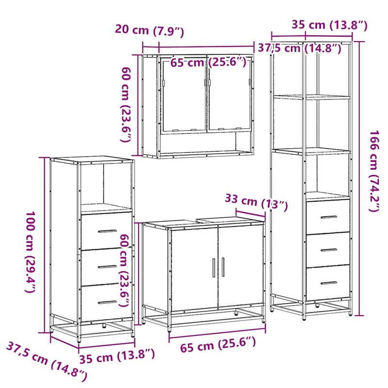 Casa si Gradina - Mobilier - Seturi de mobilier - Seturi baie - Set de mobilier de baie 4 piese Lemn prelucrat de stejar afumat - Infinity.ro