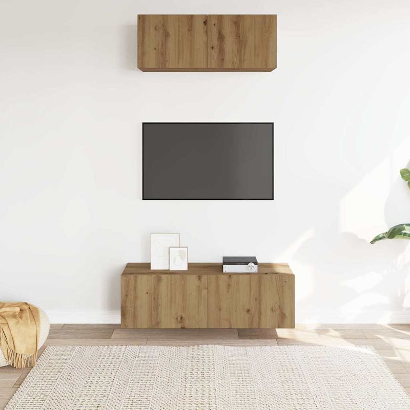 Casa si Gradina - Mobilier - Seturi de mobilier - Seturi living - Set dulap TV 2 piese montat pe perete Stejar artizanal - Infinity.ro