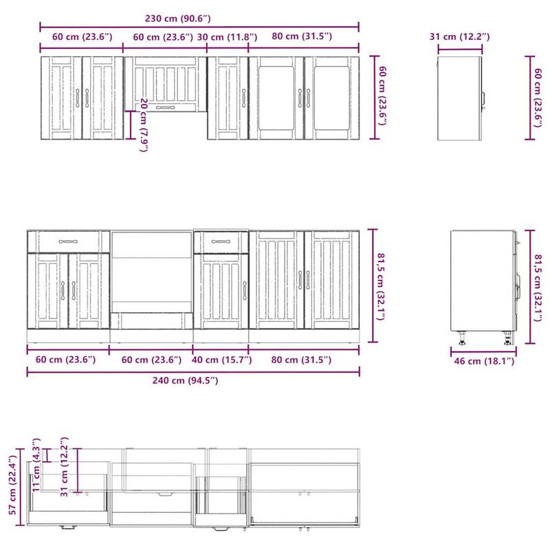 Casa si Gradina - Mobilier - Comode si corpuri - Corpuri bucatarie - Set dulapuri de bucatarie 8 piese „Kalmar” gri beton Lemn - Infinity.ro