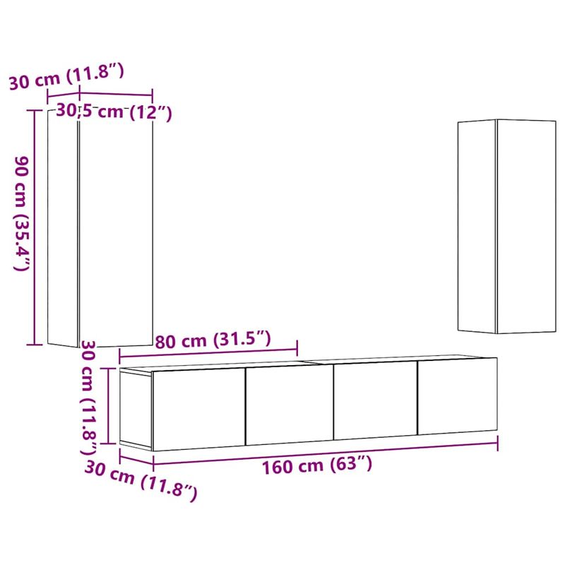 Casa si Gradina - Mobilier - Comode si corpuri - Comode - Dulapuri TV montate pe perete 4 buc Lemn vechi lemn prelucrat - Infinity.ro