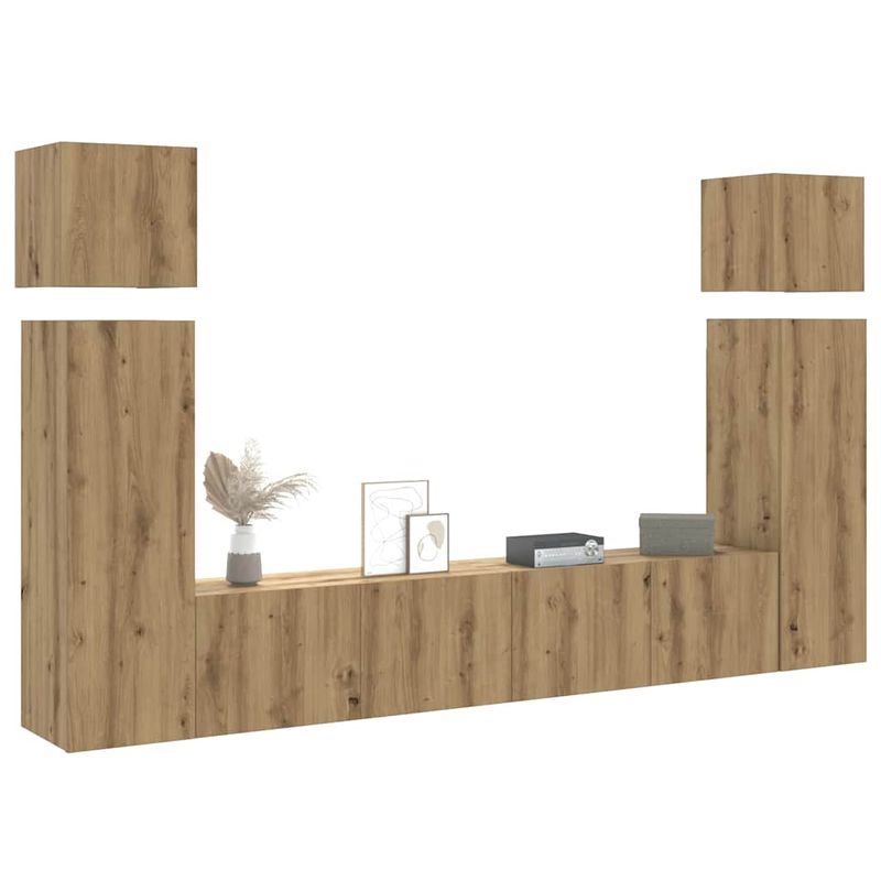 Casa si Gradina - Mobilier - Seturi de mobilier - Seturi living - Set dulap TV 8 piese montat pe perete Stejar artizanal - Infinity.ro