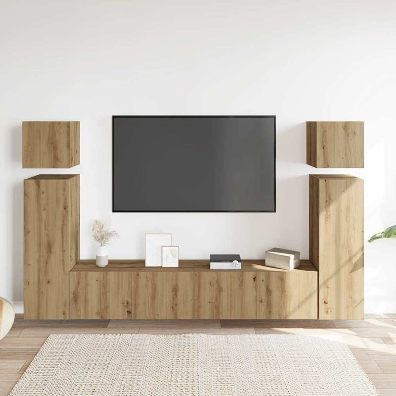 Casa si Gradina - Mobilier - Seturi de mobilier - Seturi living - Set dulap TV 8 piese montat pe perete Stejar artizanal - Infinity.ro