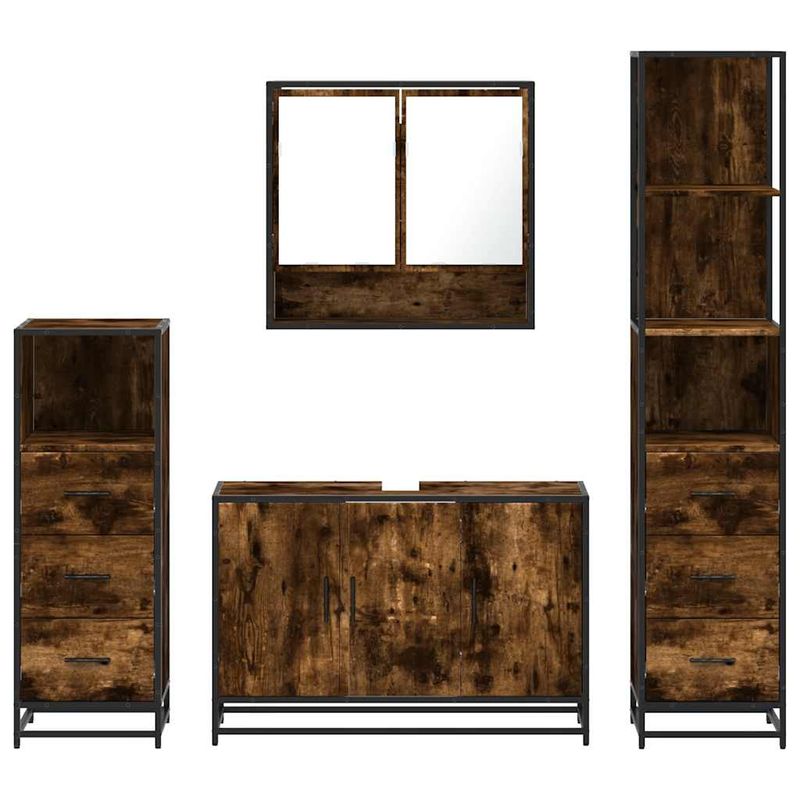 Casa si Gradina - Mobilier - Seturi de mobilier - Seturi baie - Set de mobilier de baie 4 piese Lemn prelucrat de stejar afumat - Infinity.ro