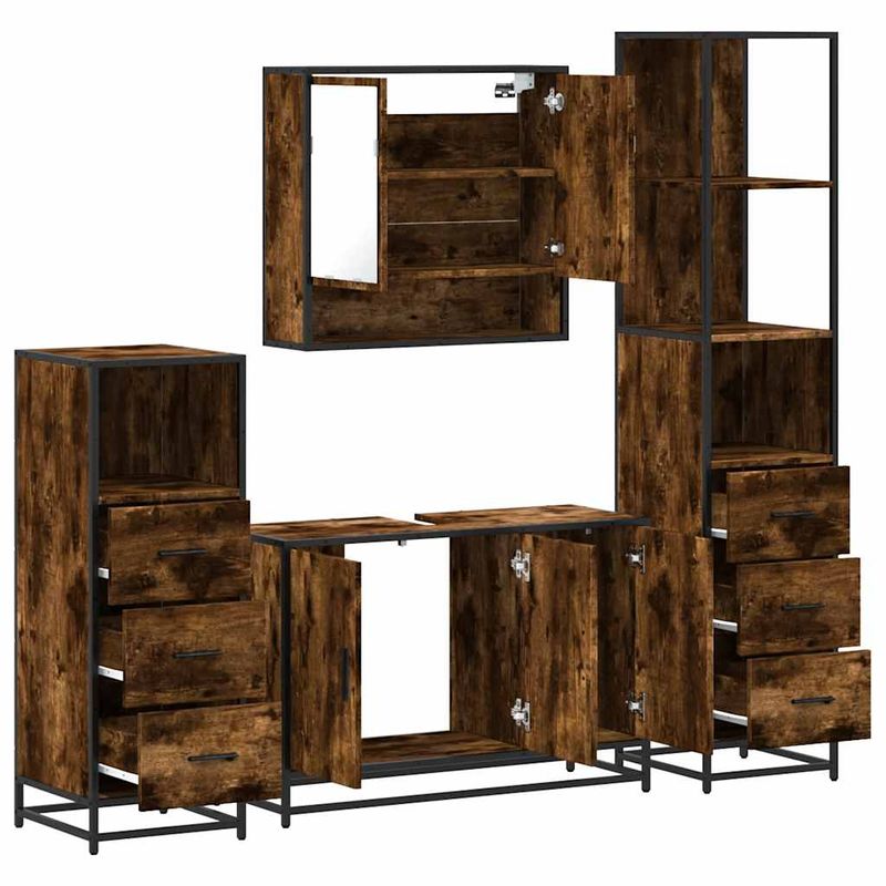 Casa si Gradina - Mobilier - Seturi de mobilier - Seturi baie - Set de mobilier de baie 4 piese Lemn prelucrat de stejar afumat - Infinity.ro
