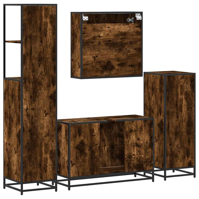 Casa si Gradina - Mobilier - Seturi de mobilier - Seturi baie - Set de mobilier de baie 4 piese Lemn prelucrat de stejar afumat - Infinity.ro