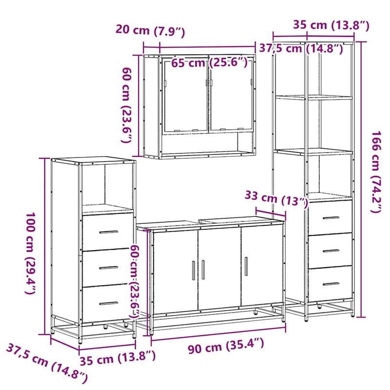 Casa si Gradina - Mobilier - Seturi de mobilier - Seturi baie - Set de mobilier de baie 4 piese Lemn prelucrat de stejar afumat - Infinity.ro