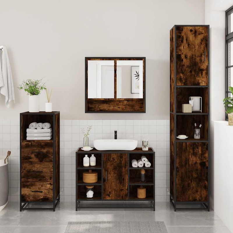 Casa si Gradina - Mobilier - Seturi de mobilier - Seturi baie - Set mobilier de baie, 3 piese, stejar fumuriu, lemn prelucrat - Infinity.ro