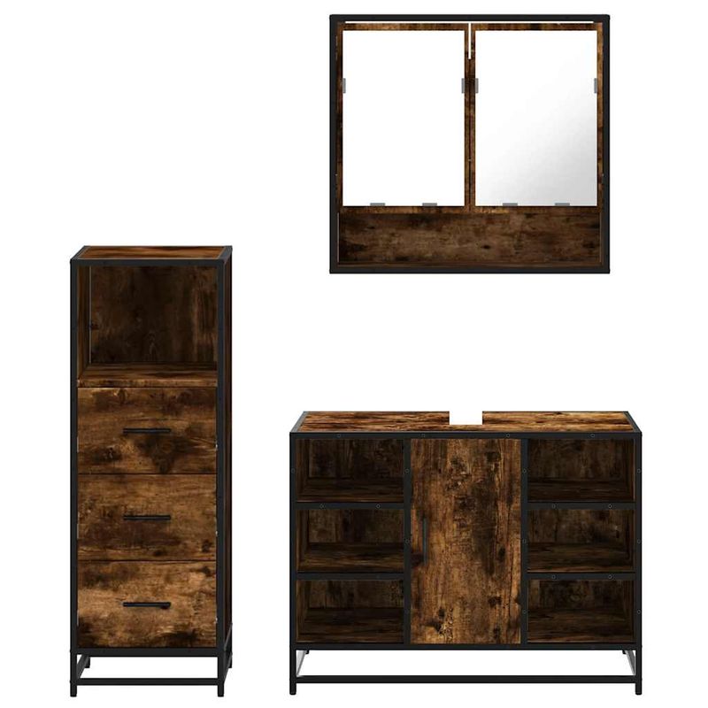 Casa si Gradina - Mobilier - Seturi de mobilier - Seturi baie - Set mobilier de baie, 3 piese, stejar fumuriu, lemn prelucrat - Infinity.ro