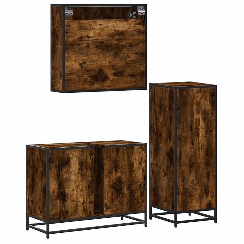 Casa si Gradina - Mobilier - Seturi de mobilier - Seturi baie - Set mobilier de baie, 3 piese, stejar fumuriu, lemn prelucrat - Infinity.ro