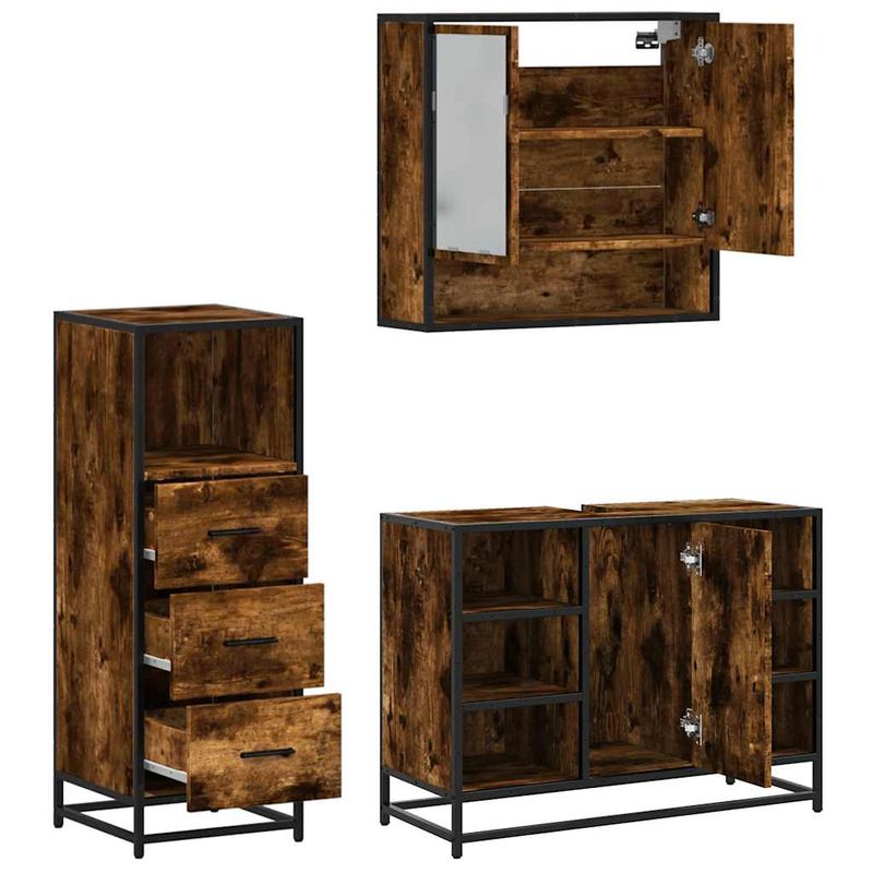 Casa si Gradina - Mobilier - Seturi de mobilier - Seturi baie - Set mobilier de baie, 3 piese, stejar fumuriu, lemn prelucrat - Infinity.ro