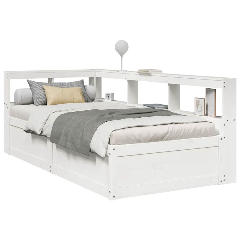 Casa si Gradina - Mobilier - Paturi si accesorii - Paturi - Pat cu biblioteca fara saltea, alb, 90x190 cm, lemn masiv pin - Infinity.ro