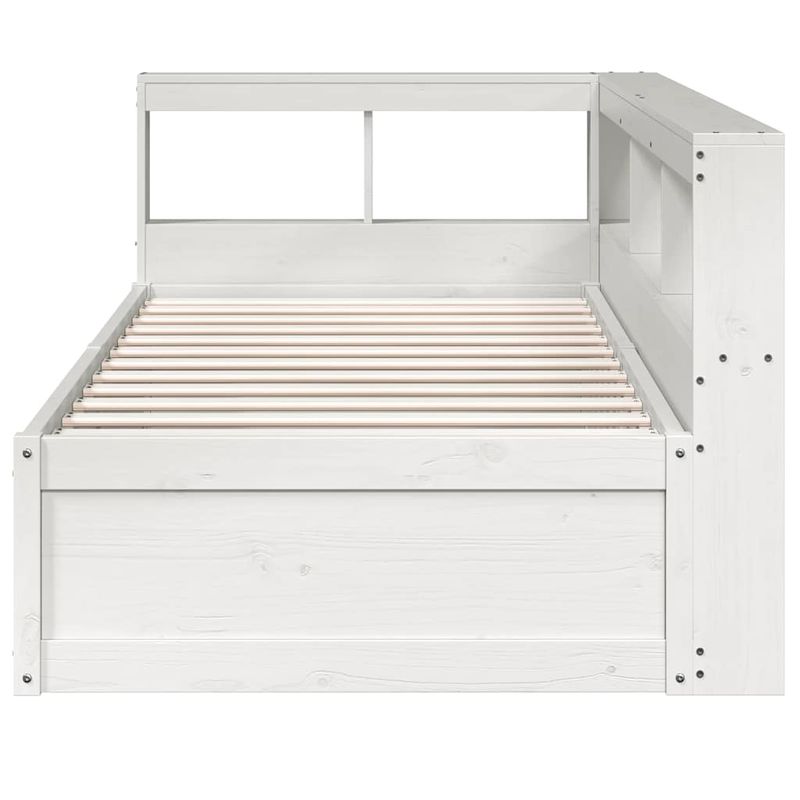 Casa si Gradina - Mobilier - Paturi si accesorii - Paturi - Pat cu biblioteca fara saltea, alb, 90x190 cm, lemn masiv pin - Infinity.ro
