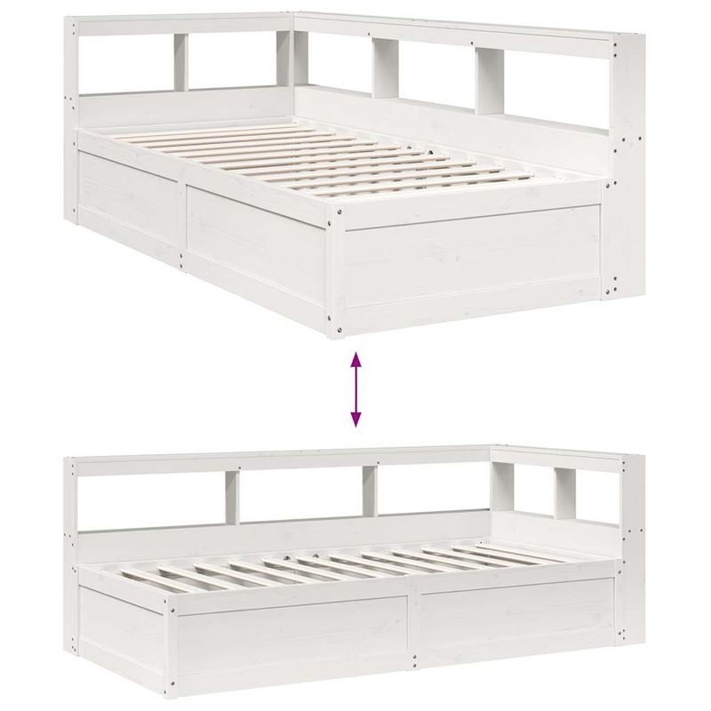 Casa si Gradina - Mobilier - Paturi si accesorii - Paturi - Pat cu biblioteca fara saltea, alb, 90x190 cm, lemn masiv pin - Infinity.ro
