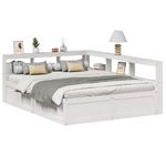 Casa si Gradina - Mobilier - Paturi si accesorii - Paturi - Pat cu biblioteca fara saltea, alb, 140x200 cm, lemn masiv pin - Infinity.ro