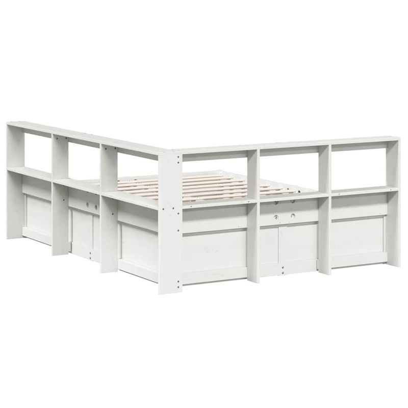 Casa si Gradina - Mobilier - Paturi si accesorii - Paturi - Pat cu biblioteca fara saltea, alb, 140x200 cm, lemn masiv pin - Infinity.ro