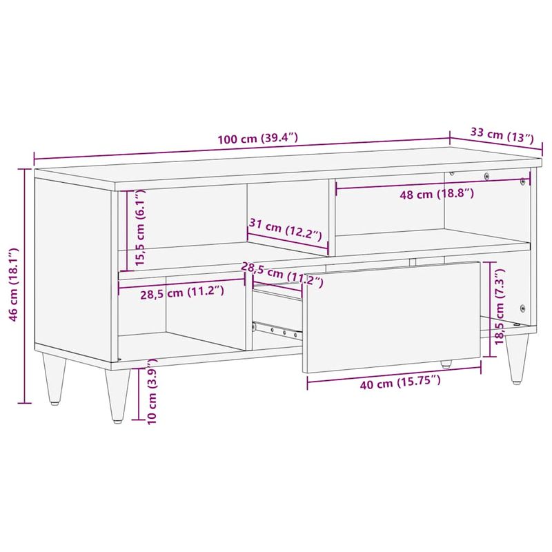 Casa si Gradina - Mobilier - Comode si corpuri - Comode - Comoda TV, negru, 100x33x46 cm, lemn masiv de mango - Infinity.ro