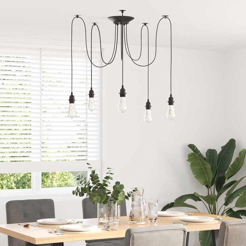 Casa si Gradina - Corpuri si surse de iluminat - Veioze si lampi - Lampi de veghe - Lampa suspendata cu 5 suporturi E27 metal negru - Infinity.ro