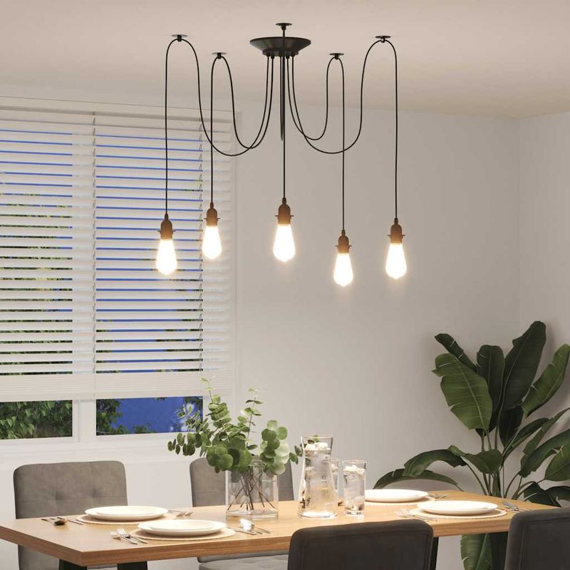 Casa si Gradina - Corpuri si surse de iluminat - Veioze si lampi - Lampi de veghe - Lampa suspendata cu 5 suporturi E27 metal negru - Infinity.ro