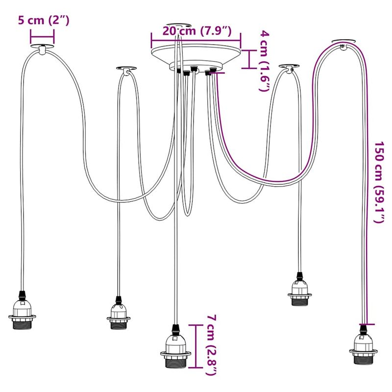 Casa si Gradina - Corpuri si surse de iluminat - Veioze si lampi - Lampi de veghe - Lampa suspendata cu 5 suporturi E27 metal negru - Infinity.ro