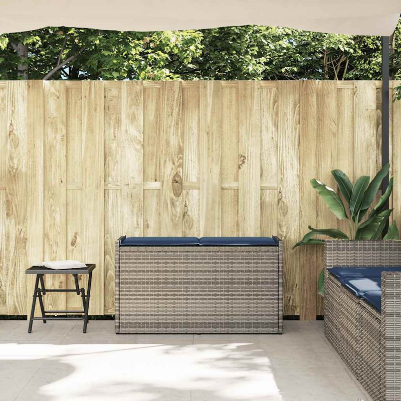 Casa si Gradina - Gradina si terasa - Mobilier exterior - Bancute de gradina - Banca de depozitare in aer liber cu perna gri 100 cm polirattan, gri și bleumarin - Infinity.ro