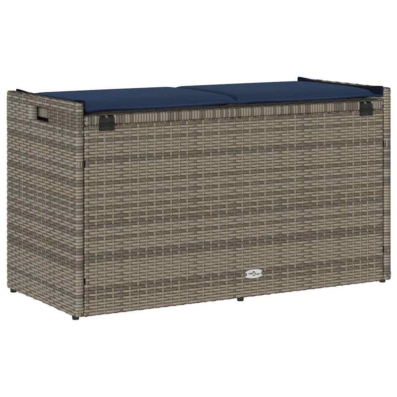 Casa si Gradina - Gradina si terasa - Mobilier exterior - Bancute de gradina - Banca de depozitare in aer liber cu perna gri 100 cm polirattan, gri și bleumarin - Infinity.ro