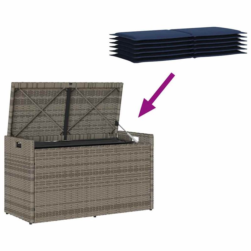 Casa si Gradina - Gradina si terasa - Mobilier exterior - Bancute de gradina - Banca de depozitare in aer liber cu perna gri 100 cm polirattan, gri și bleumarin - Infinity.ro
