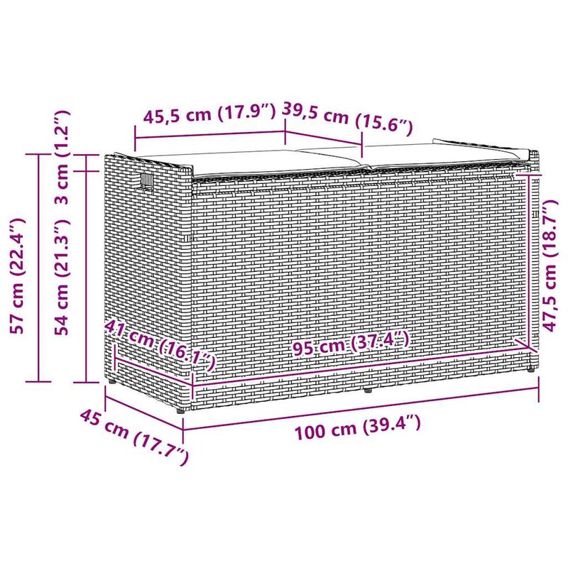 Casa si Gradina - Gradina si terasa - Mobilier exterior - Bancute de gradina - Banca de depozitare in aer liber cu perna gri 100 cm polirattan, gri și bleumarin - Infinity.ro