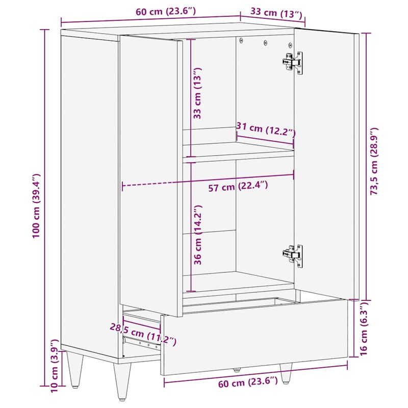 Casa si Gradina - Mobilier - Comode si corpuri - Comode - Dulapuri 60x33x110 cm din lemn masiv de mango - Infinity.ro