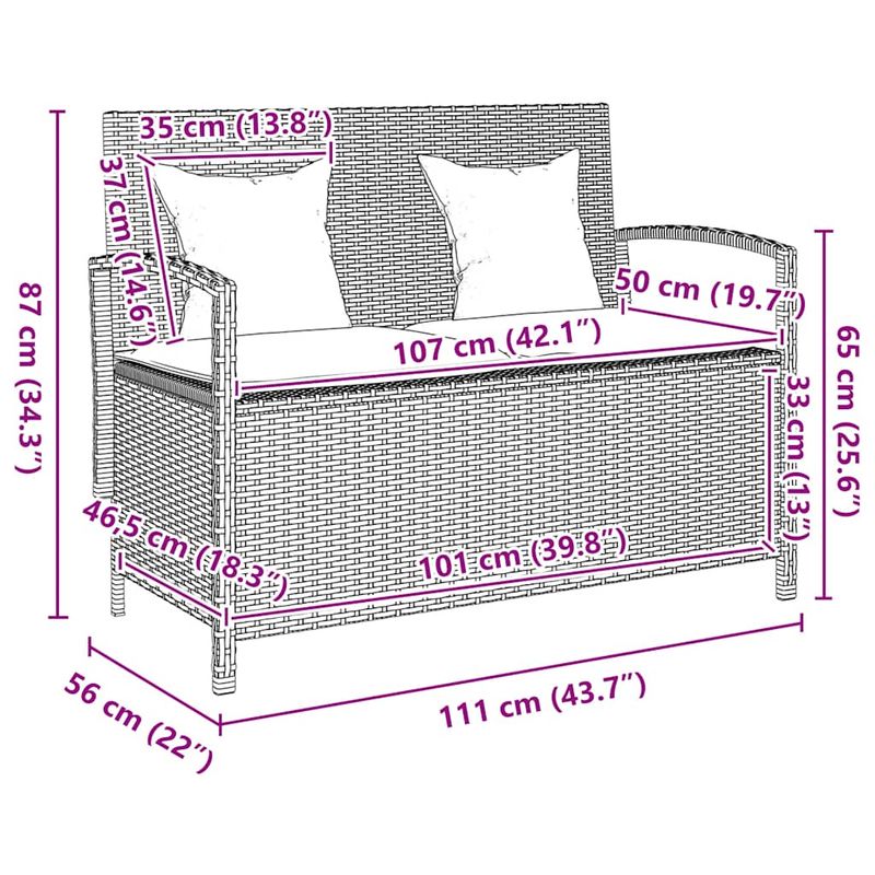 Casa si Gradina - Gradina si terasa - Mobilier exterior - Bancute de gradina - Banca de depozitare de gradina cu perna din polirattan gri, gri și gri închis - Infinity.ro