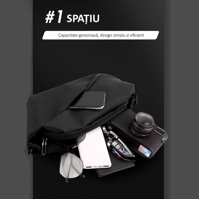 Sport si Outdoor - Echipament Sportiv - Accesorii echipament sportiv - Genti si borsete fitness - Borseta, geanta umar, 4 buzunare, 36 x 13 x 9 cm, unisex. neagra, Obralix® - Infinity.ro