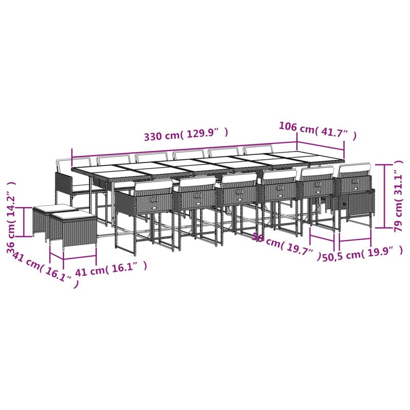 Casa si Gradina - Gradina si terasa - Mobilier exterior - Seturi mobila gradina - Set mobilier de gradina cu perne, 17 piese, negru, poliratan - Infinity.ro