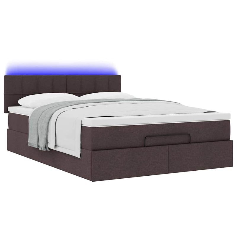 Casa si Gradina - Mobilier - Paturi si accesorii - Paturi - Pat otoman cu saltea tesatura maro inchis 140x190 cm, model cu blocuri pătrate - Infinity.ro