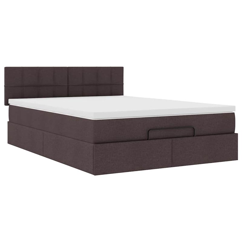 Casa si Gradina - Mobilier - Paturi si accesorii - Paturi - Pat otoman cu saltea tesatura maro inchis 140x190 cm, model cu blocuri pătrate - Infinity.ro